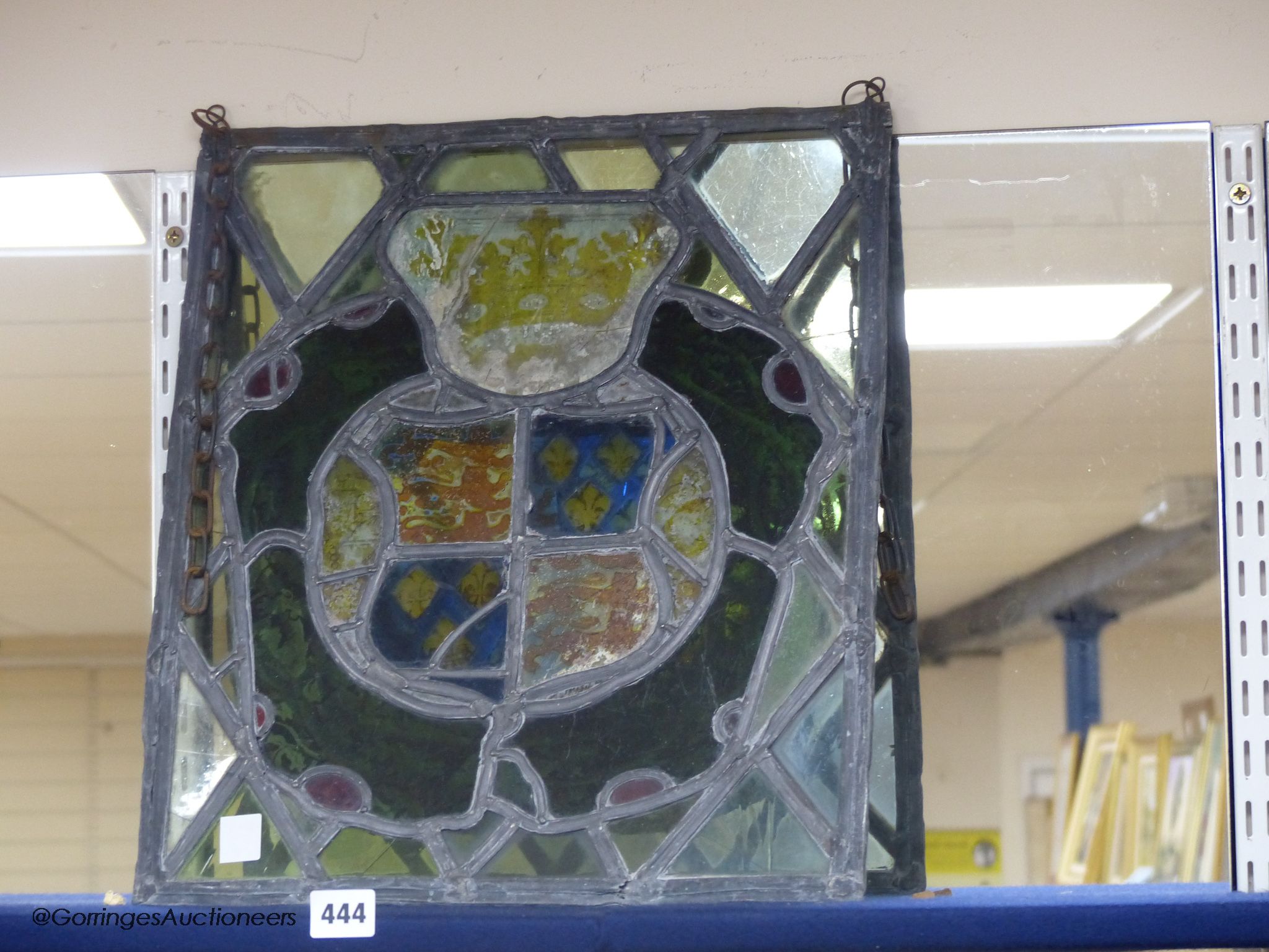 A Gothic style leaded glass panel, and a further leaded and stained glass panel